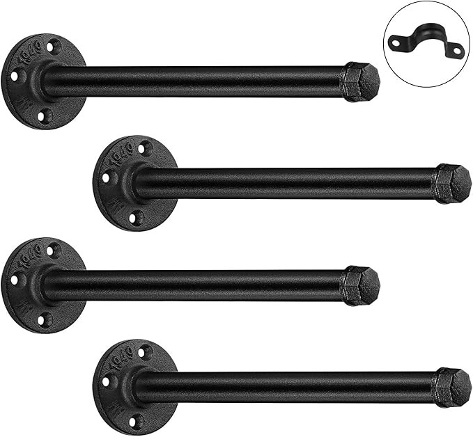 12 inch Industrial Black Iron Pipe Shelf Brackets Set of 4 - Rustic Wall Mounted DIY Shelving Bra... | Amazon (US)