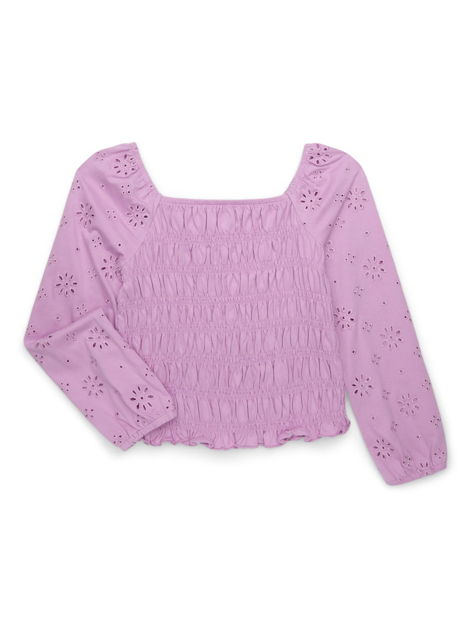 Wonder Nation Girls Smocked Eyelet Top with Long-Sleeves, Sizes 4-18 & Plus | Walmart (US)