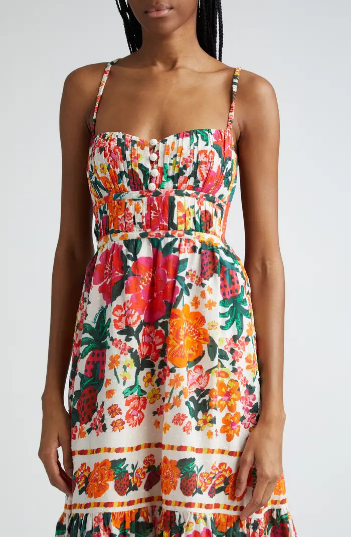 Floral Sketch Tiered Cotton Midi Dress | Nordstrom
