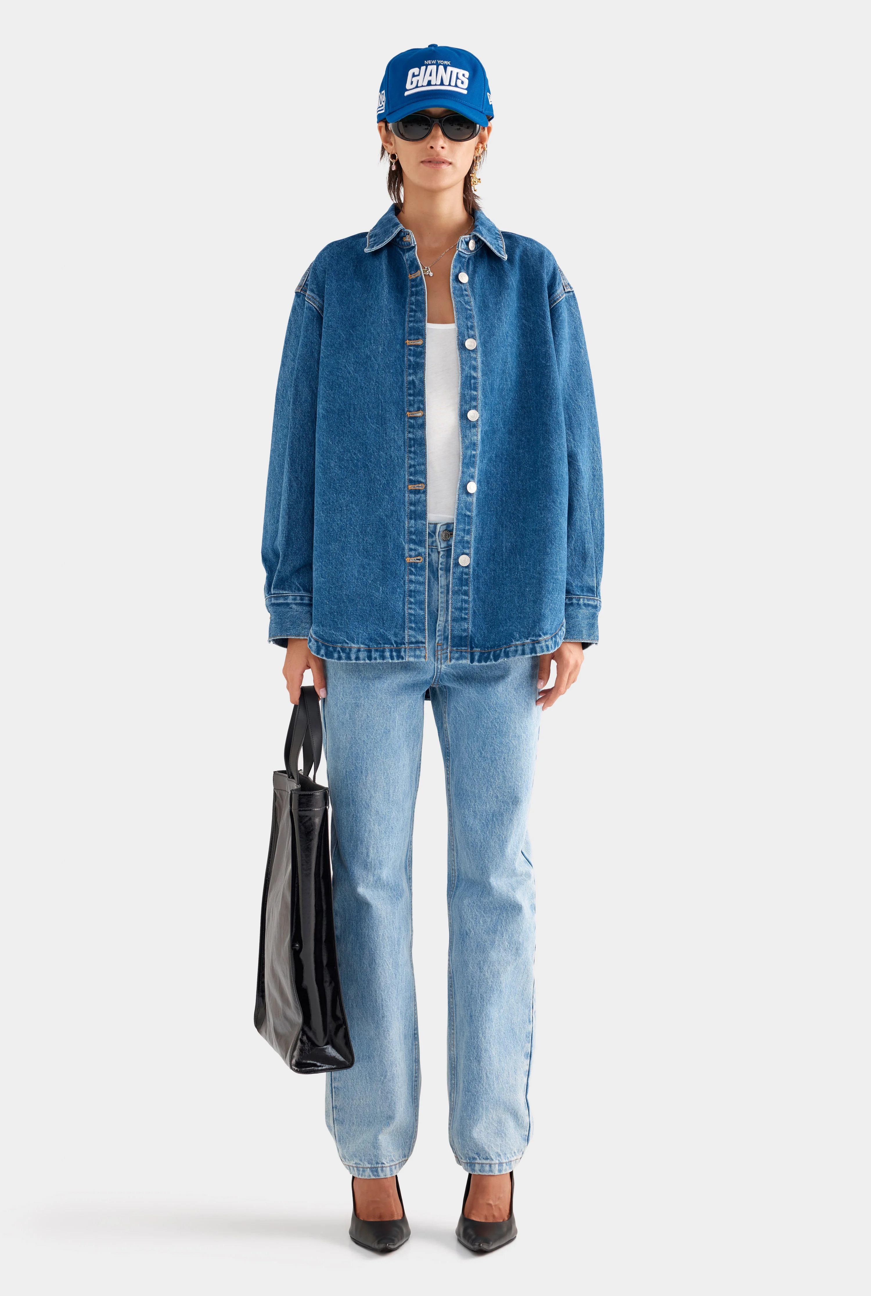 Womens Relaxed Denim Shirt in Mid Indigo | Venroy | Venroy AU