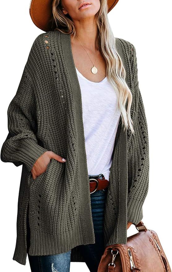 Vetinee Womens Open Front Cable Knit Long Sleeve Buttons Pocket Cardigan Sweaters | Amazon (US)