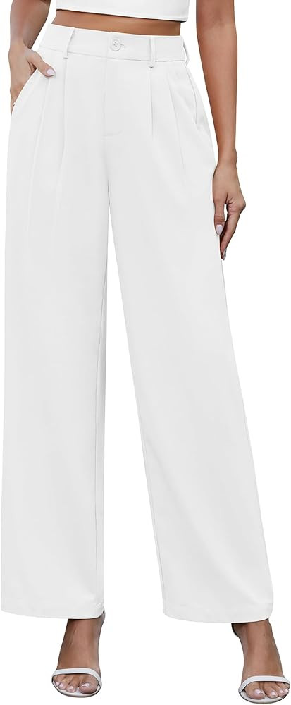 CZYINXIAN Women's Casual Business Work Wide Leg Pants Flowy High Waisted Suit Pants with Pockets | Amazon (US)