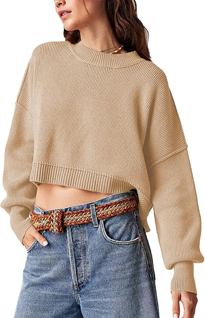 Lehuanwang Women's Oversized Sweaters Lantern Sleeve Ribbed Mock Neck Jumper Tops Chunky Knit Pul... | Amazon (US)