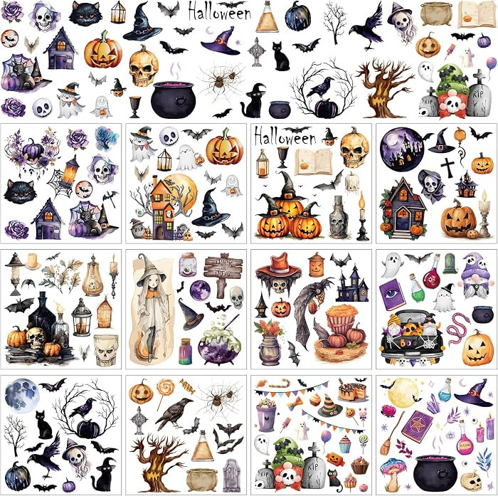 Halloween Rub on Transfers for Crafts and Furniture - Wxiben 12 Sheets Ghost Pumpkin Rub on Trans... | Amazon (US)
