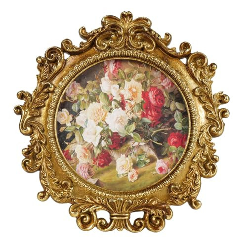 Cuspin Vintage Round Gold Picture Frame 4x4 Inch, Ornate Floral Resin Photo Frame with HD Glass, Antique Style Small Picture Frame for Tabletop or Wall Display, Retro Decorative Frame for Home Decor | Amazon (US)