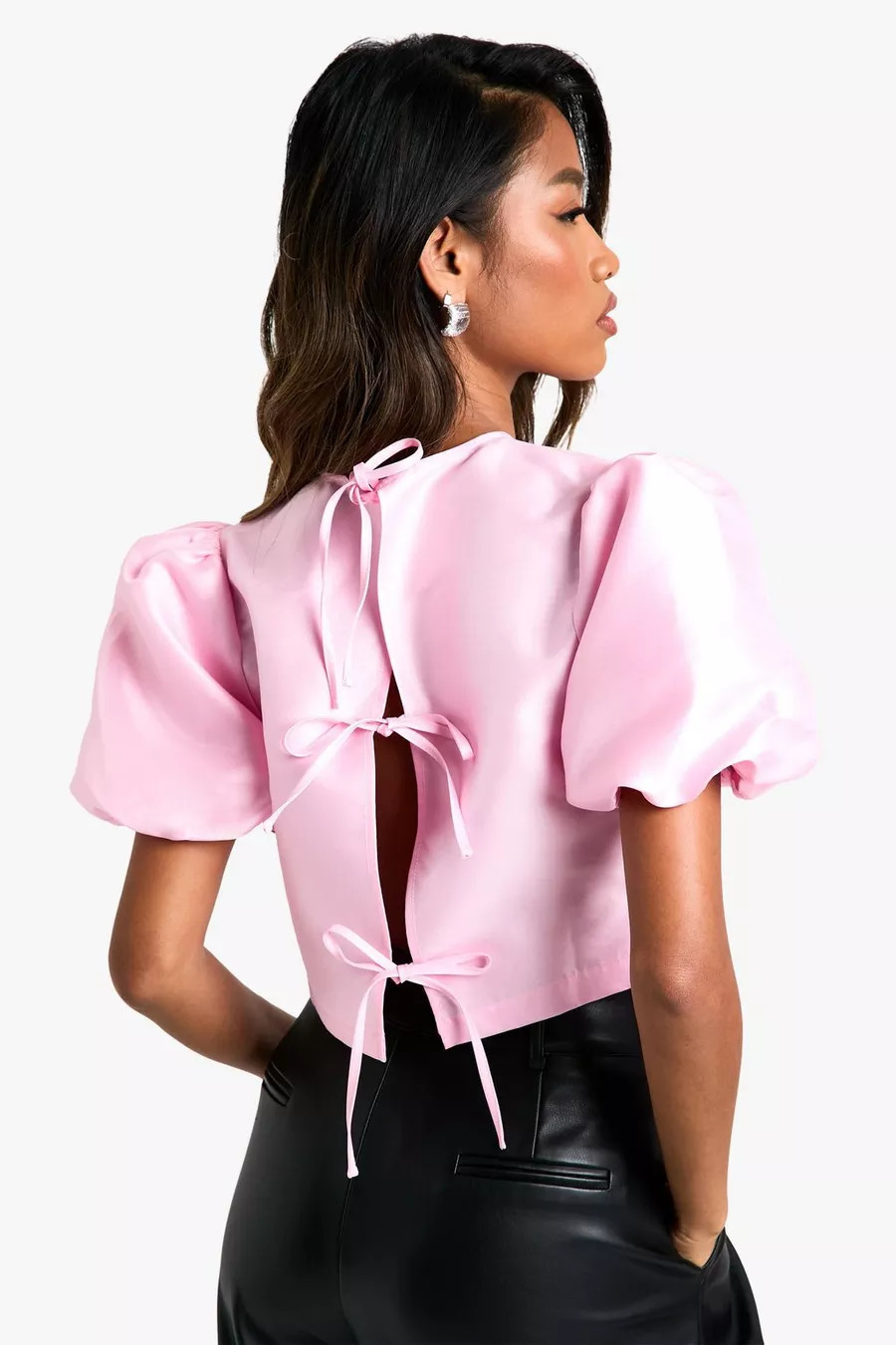 Taffeta Tie Back Puff Sleeve Top | Boohoo.com (UK & IE)