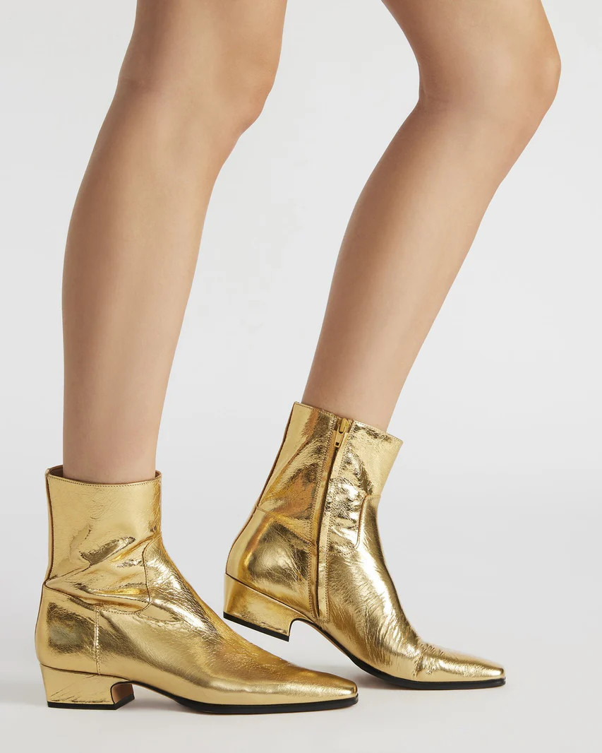 DUSTY Gold Leather Ankle Bootie | Women's Booties | Steve Madden (US)