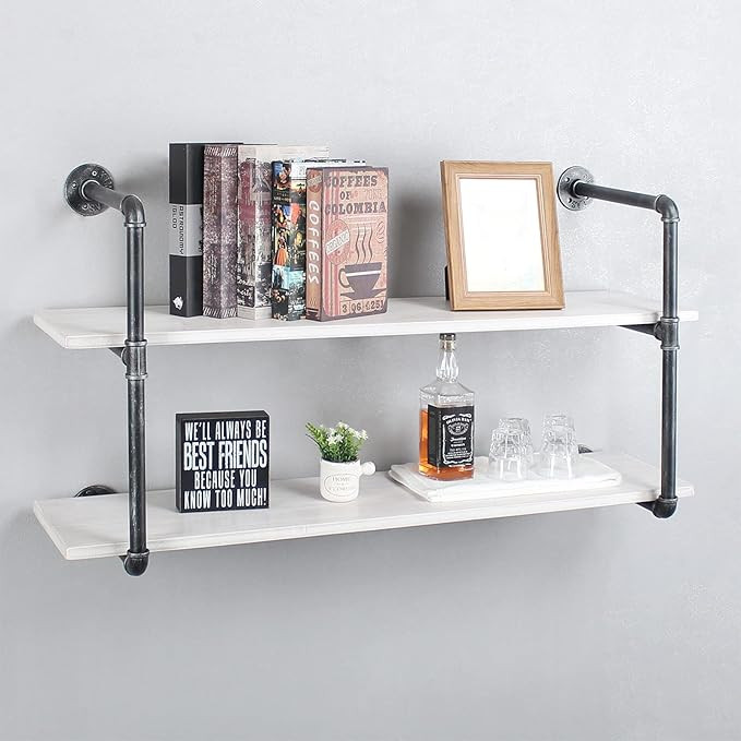 Industrial Pipe Wall Shelf,2-Tiers Wall Mount Bookshelf,48in Rustic Wall Mount Shelf,DIY Storage ... | Amazon (US)