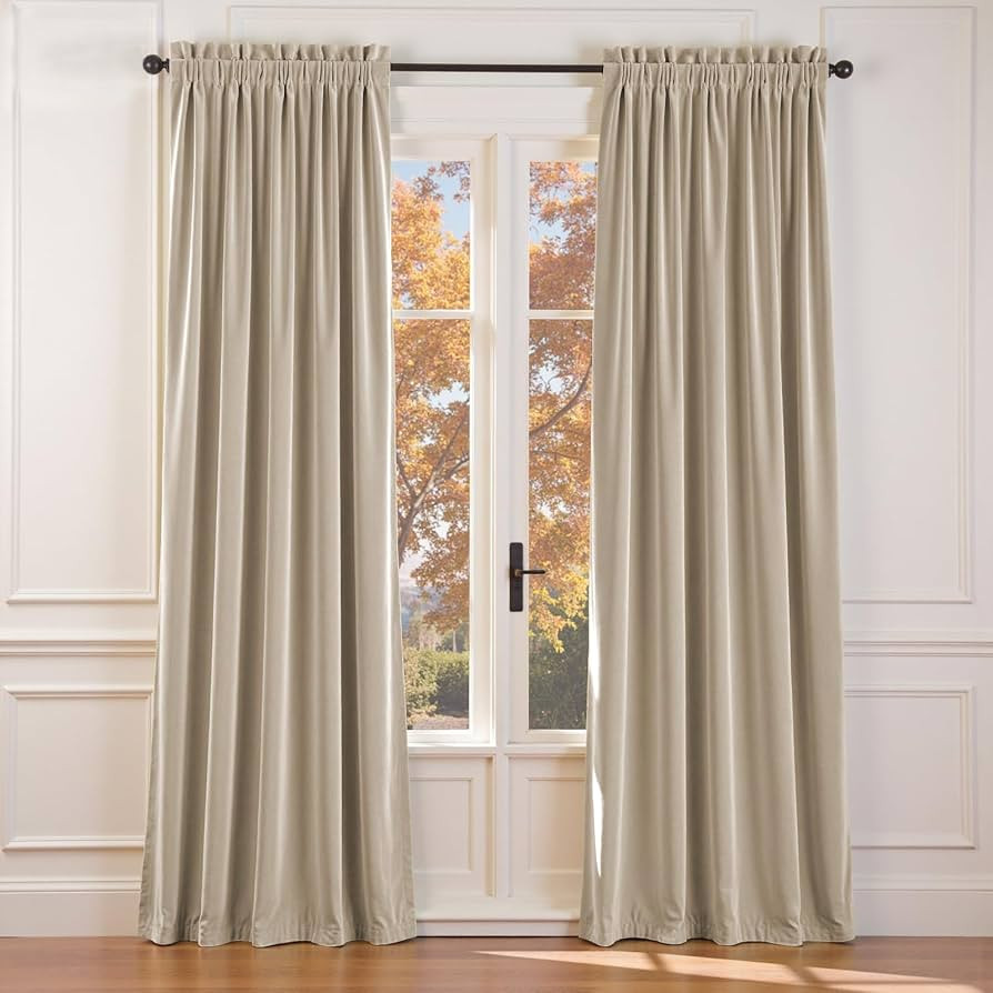 Lazzzy Beige Velvet Blackout Curtains 90 Inches Long Thermal Insulated Room Darkening Lined Curta... | Amazon (US)