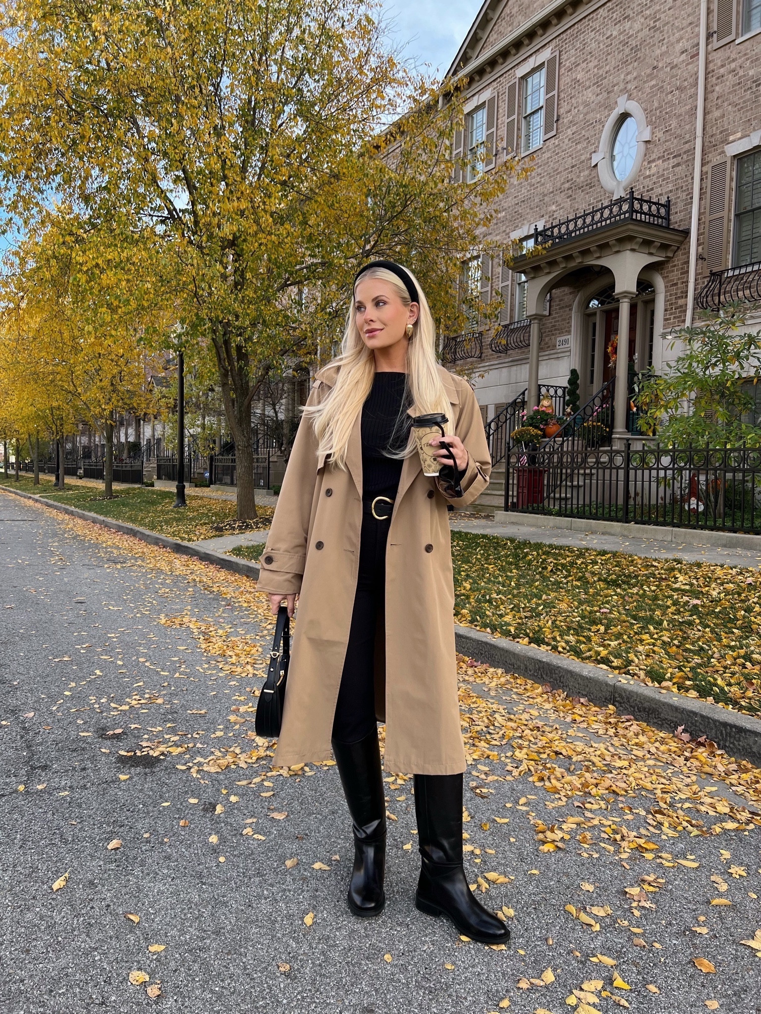 Fall outfit trench coat! Small regular in trench coat. 26 regular in skinny jeans. True size in tall boots  