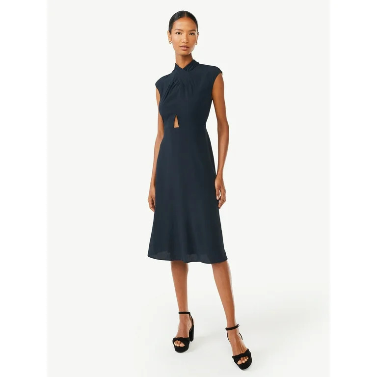 Scoop Women's Twist Neck Midi Dress - Walmart.com | Walmart (US)