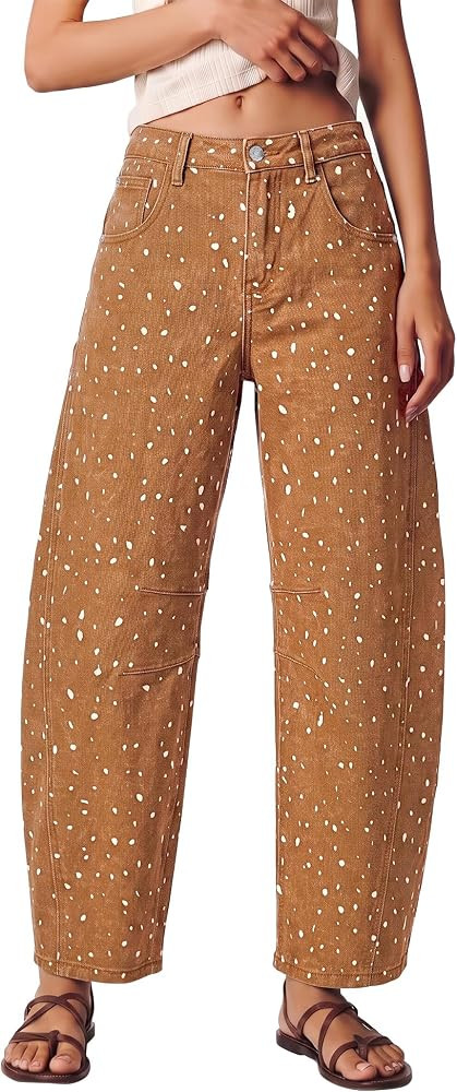luvamia Barrel Jeans Women Deer Print High Waisted Patterned Denim Pants | Amazon (US)