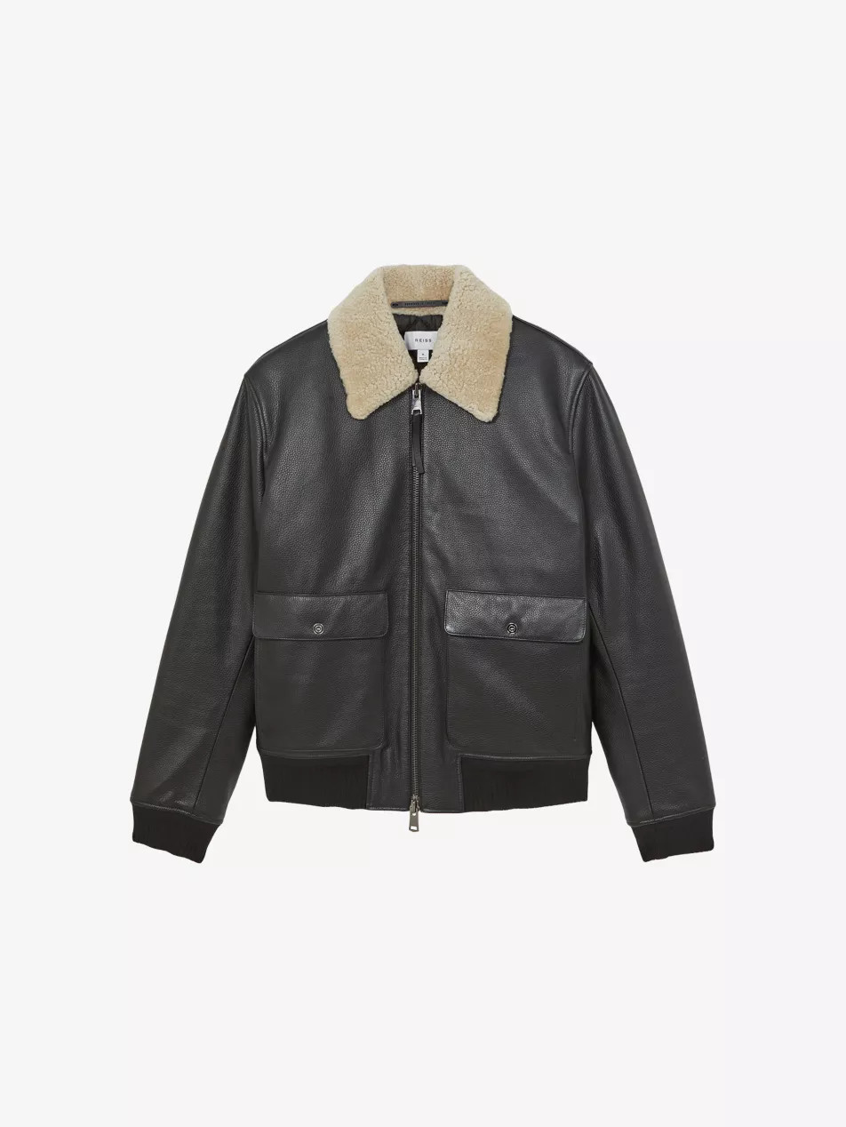 Shaker Shearling-Collar Leather Jacket | Selfridges
