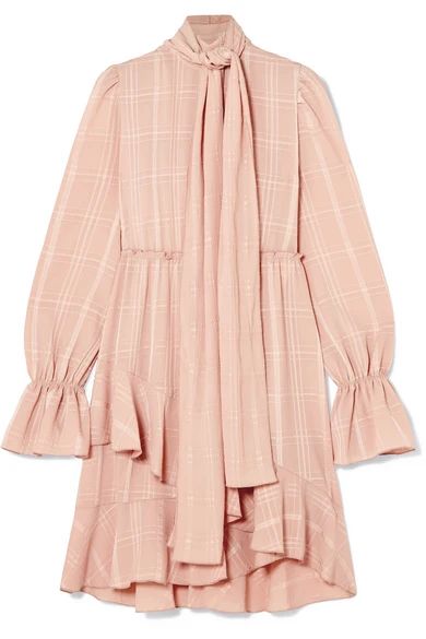 See By Chloé - Pussy-bow Asymmetric Plissé-crepe Dress - Pink | NET-A-PORTER (UK & EU)