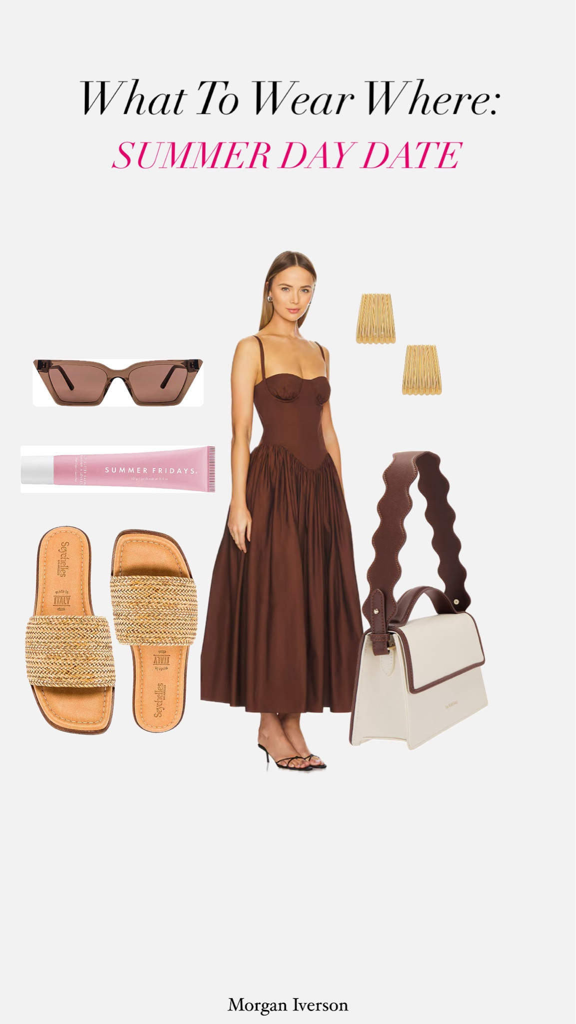 What to Wear Where : Summer Day Date #morganiverson #dress #brown #bag #sandals #sunnies #lips #jewelry 

#LTKFindsUnder100 #LTKStyleTip