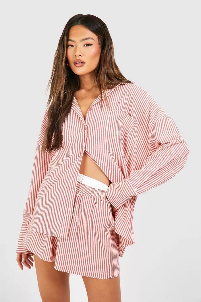 Textured Stripe Relaxed Fit Shirt | Boohoo.com (UK & IE)