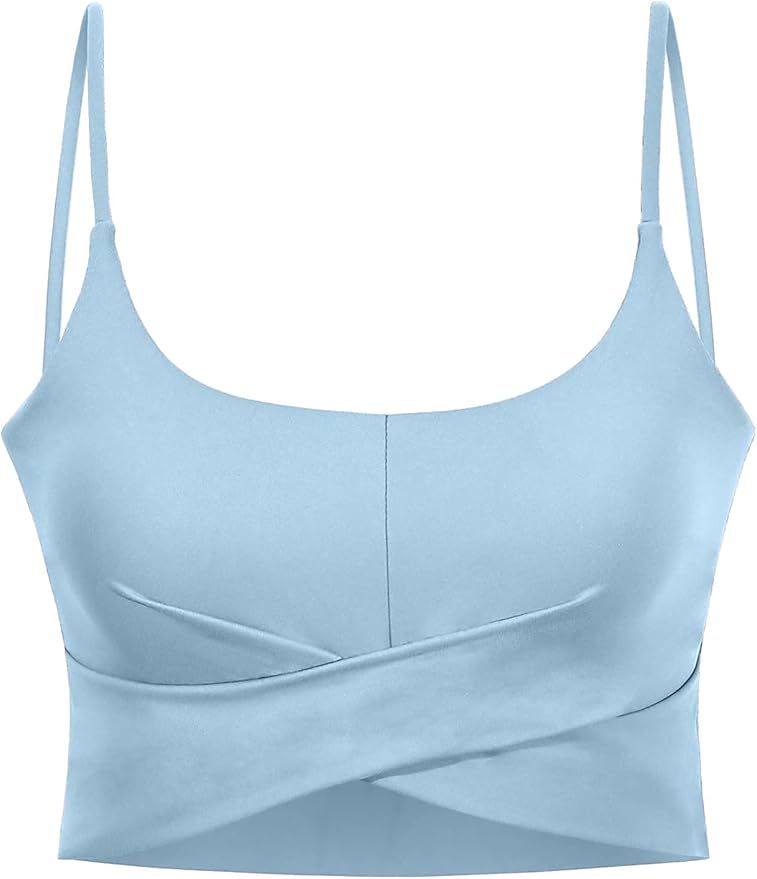 Womens Sexy Longline Sports Bra Yoga Workout Crop Tops Wirefree Padded Tank Top with Built in Bra | Amazon (US)