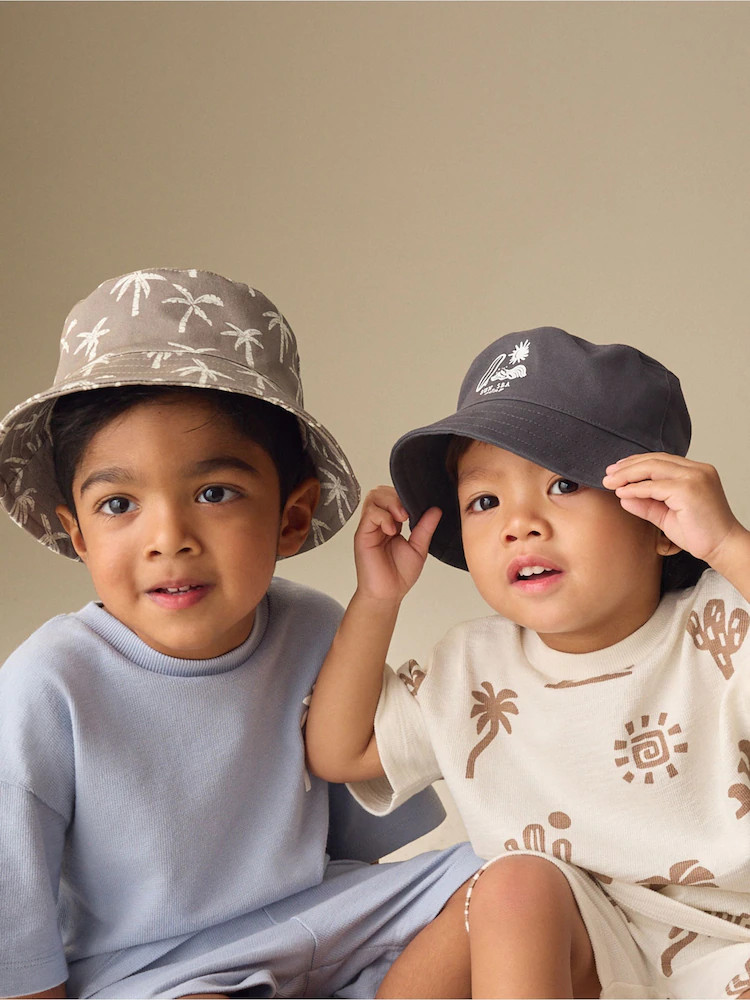 Black/Tan Palm Tree Bucket Hats 2 Pack (3mths-13yrs) | Next US