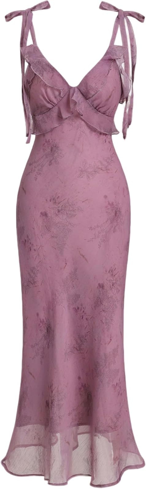 Amazon.com: RIHOAS Women's Homecoming Spaghetti Strap Ruffle Floral Midi Dress - Sexy Fitted Dres... | Amazon (US)