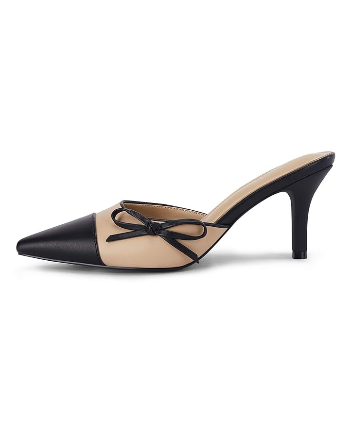 Coutgo Womens Bow Tie Mules Heels Two Tone Closed Pointed Toe Slip On Backless Wedding Dress Shoe... | Amazon (US)