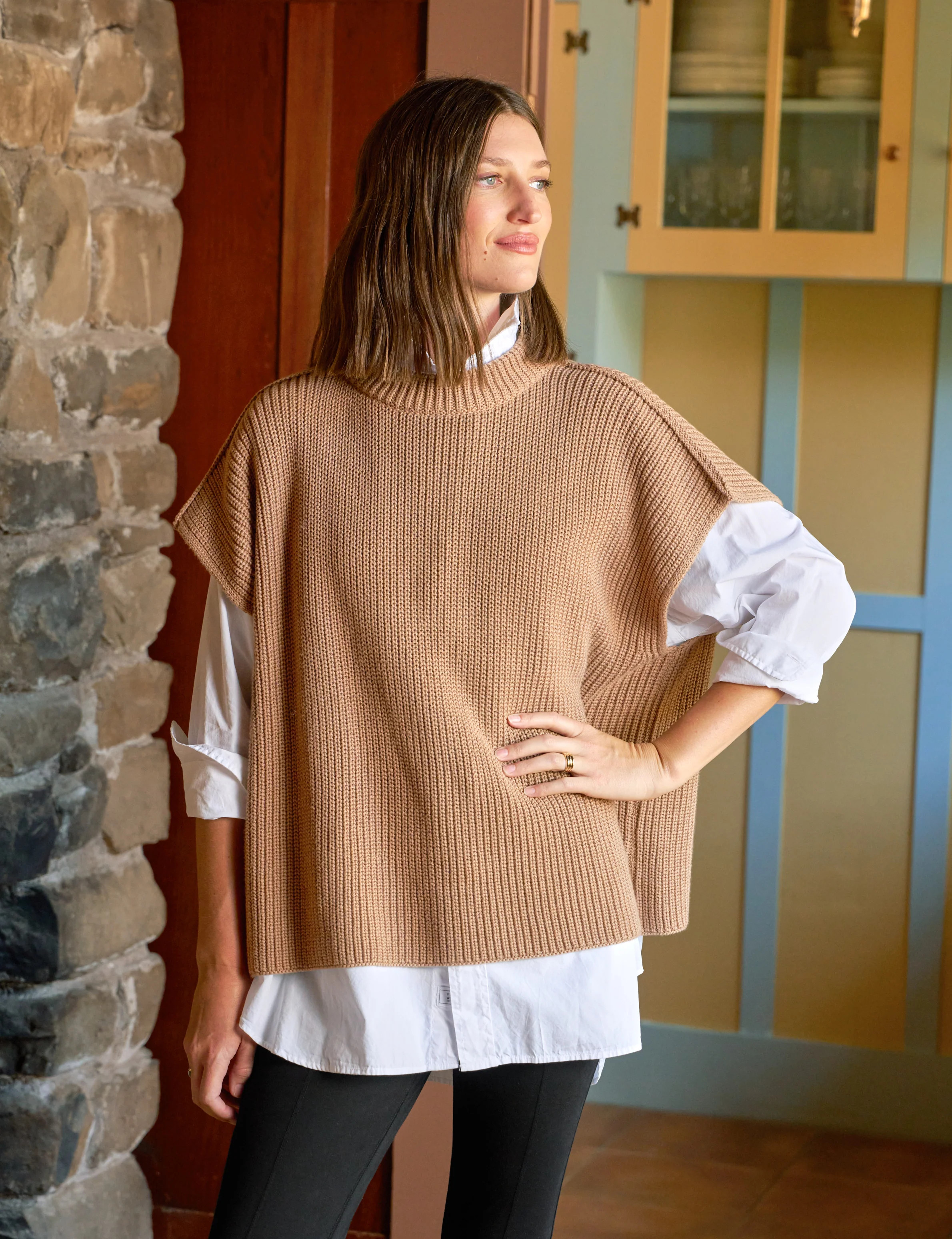 MONTECITO VEST Camel, Pure Italian Cotton | Frank & Eileen