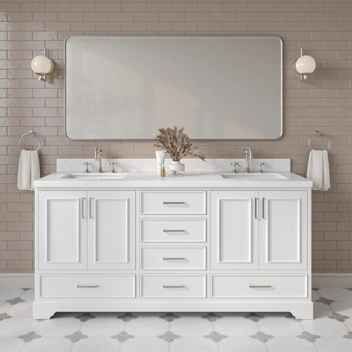 ARIEL Stafford 72-in White Undermount Double Sink Bathroom Vanity with Carrara White Quartz Quartz Top one_size | M072DCQRVOWHT | Lowe's