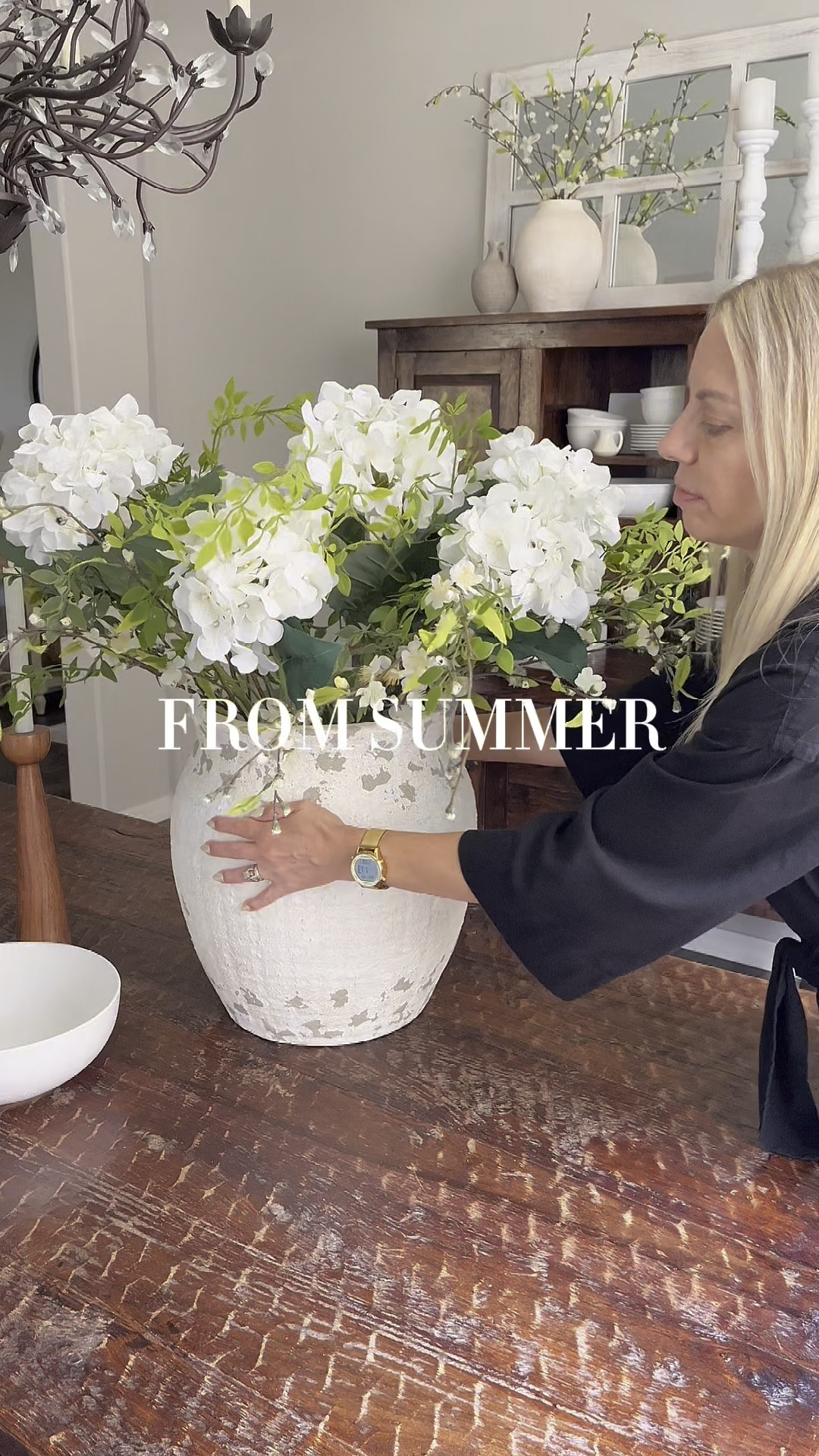 From SUMMER to FALL!  Follow @lifeinmyarizonahome on Instagram for more inspiration. 

I added a little early fall to the dining room by bringing in some warmer color florals and decor.  These simple switches bring a big seasonal impact and can instantly warm up a room and make the perfect transition from summer to fall. 

For reference in the vase I used: 
6 mini maple leaf stems 
6 peach hydrangeas 
4 brown moss branches 
6 pinkish-brown hydrangeas 

#LTKSeasonal #LTKautumn #LTKHome