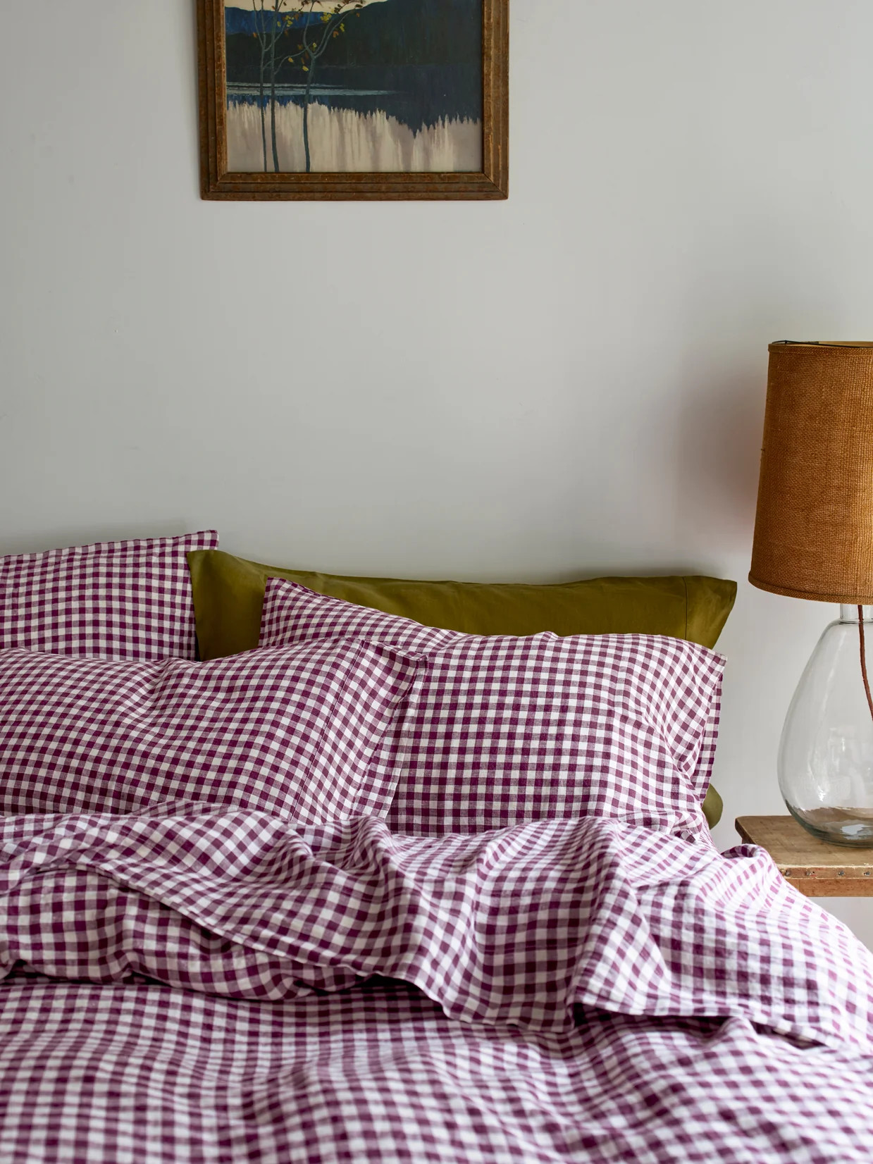 Berry Gingham 100% Linen Pillowcases (Pair) | Piglet
