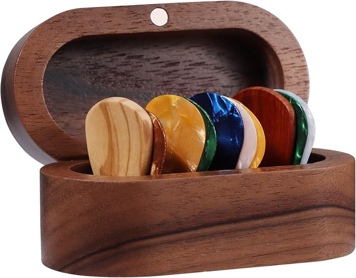 Walnut Guitar Plectrum Holder Set with 2 Color Wood Plectrums and 8 Celluloid Plectrums (4 Thickn... | Amazon (US)