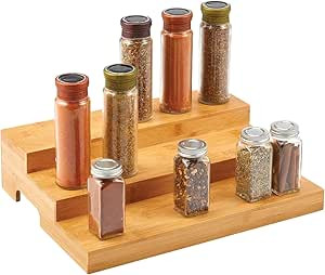 mDesign Bamboo Kitchen 3-Tier Spice Rack Holder, Storage Organizer for Cabinet, Counter, Pantry, ... | Amazon (US)