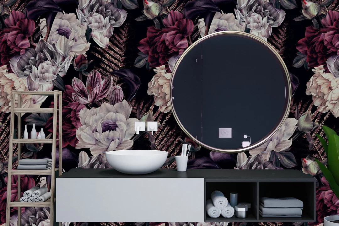 Dark Floral Wallpaper,rose Wallpaper,removable Mural,peel and Stick,vinly,midnight Flowers,wallpa... | Etsy (US)