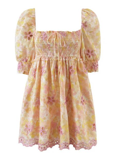 'Abby' Square Neck Floral Embroidered Mini Dress | Goodnight Macaroon