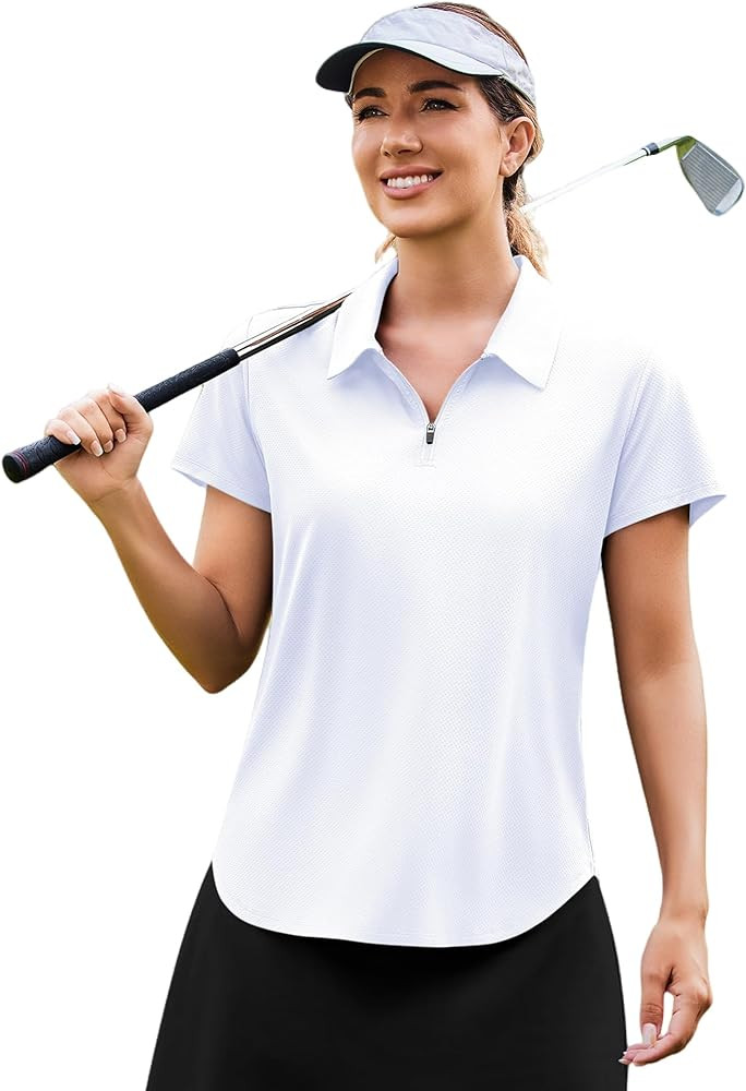 PINSPARK Womens Golf Shirt Zip Up Polo UPF 50+ Sun Protection Collared Shirts Quick Dry Short Sle... | Amazon (US)
