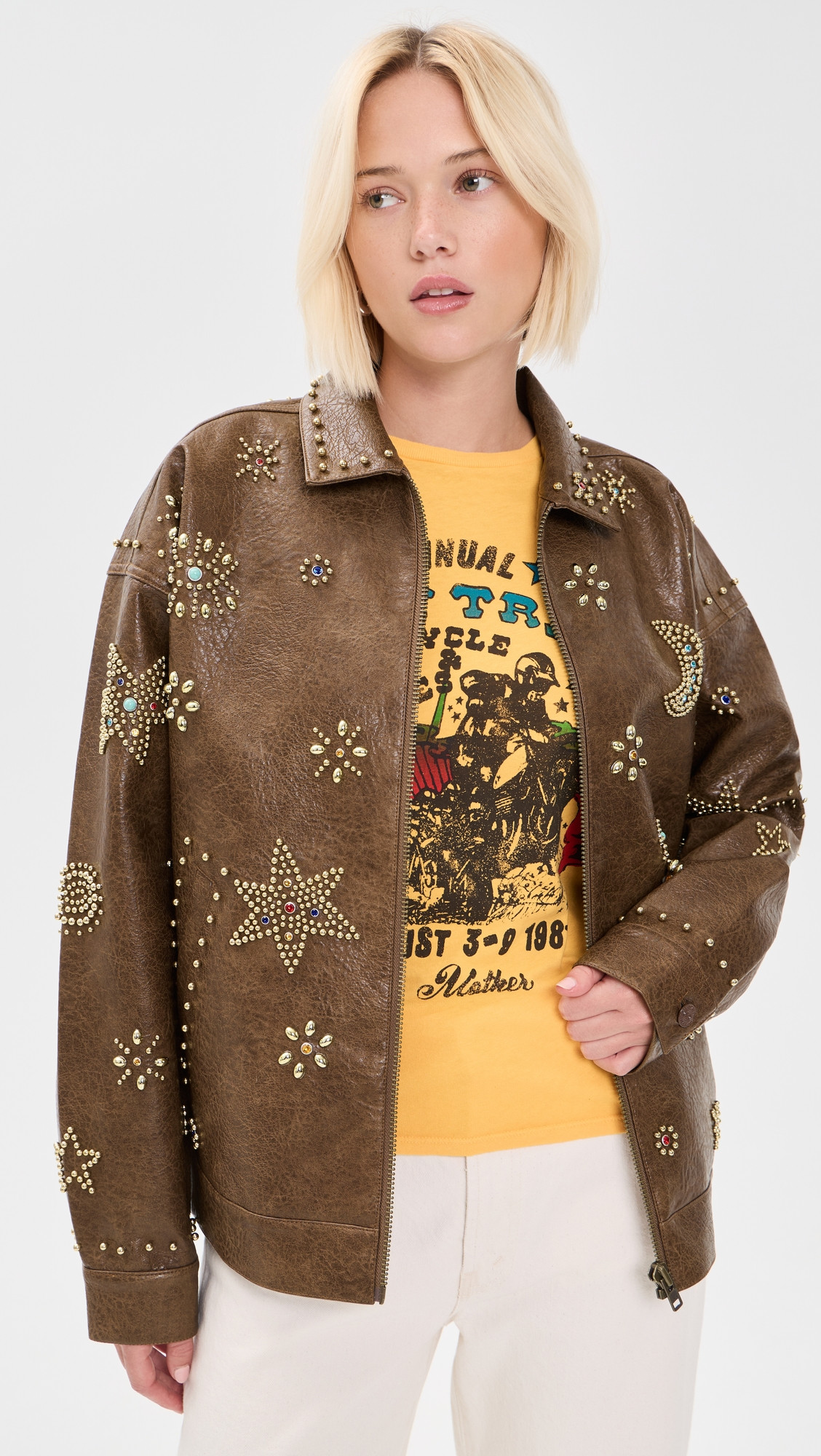 MOTHER The Zip It Faux Leather Jacket Brown And Cream XS | Shopbop