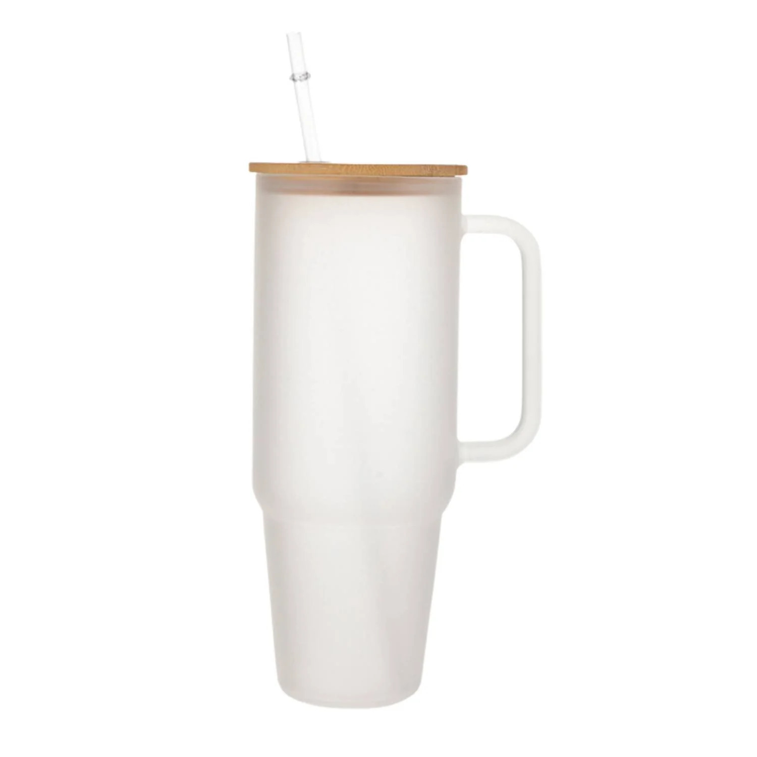 Glass 40 Oz. Tumbler With Bamboo Lid, Handle & Straw In Frosted | Shop Simon