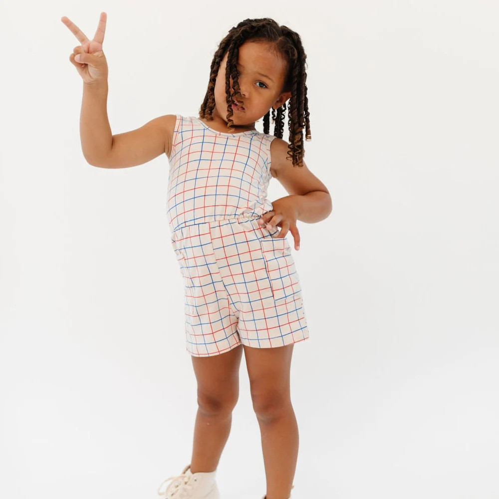 The Tank Shortie Jumpsuit in Red and Blue Grid | Alice + Ames