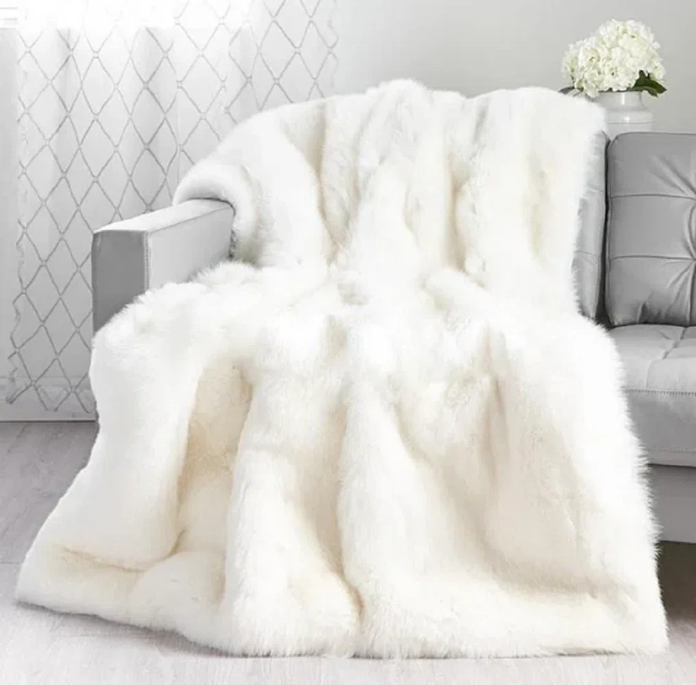 Cozy Up This Winter With Our Luxuriously Thick White Faux Fur Throw Blanket | Wayfair North America