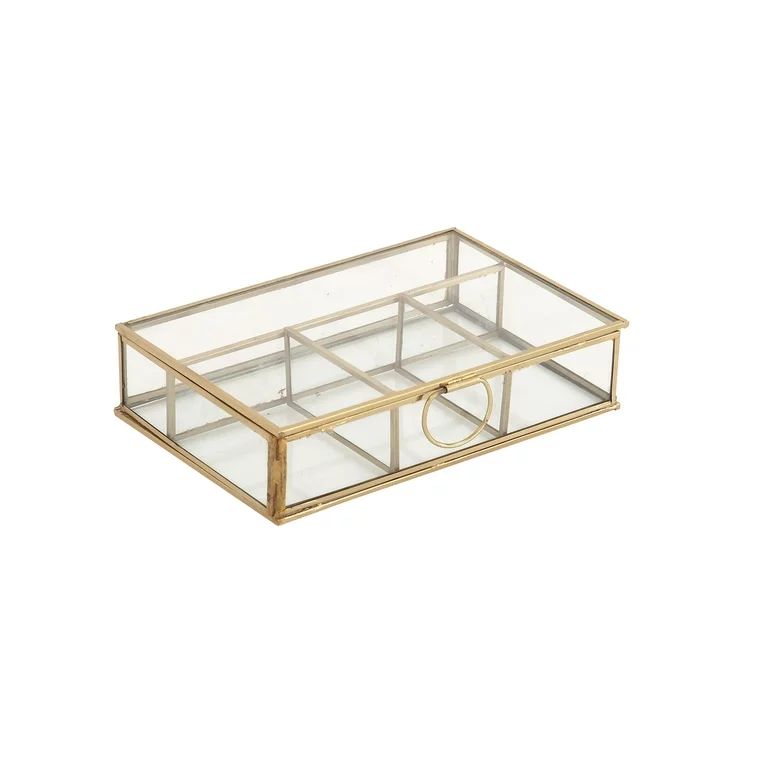 CosmoLiving by Cosmopolitan Gold Glass Decorative Jewelry Box with Clear Glass | Walmart (US)
