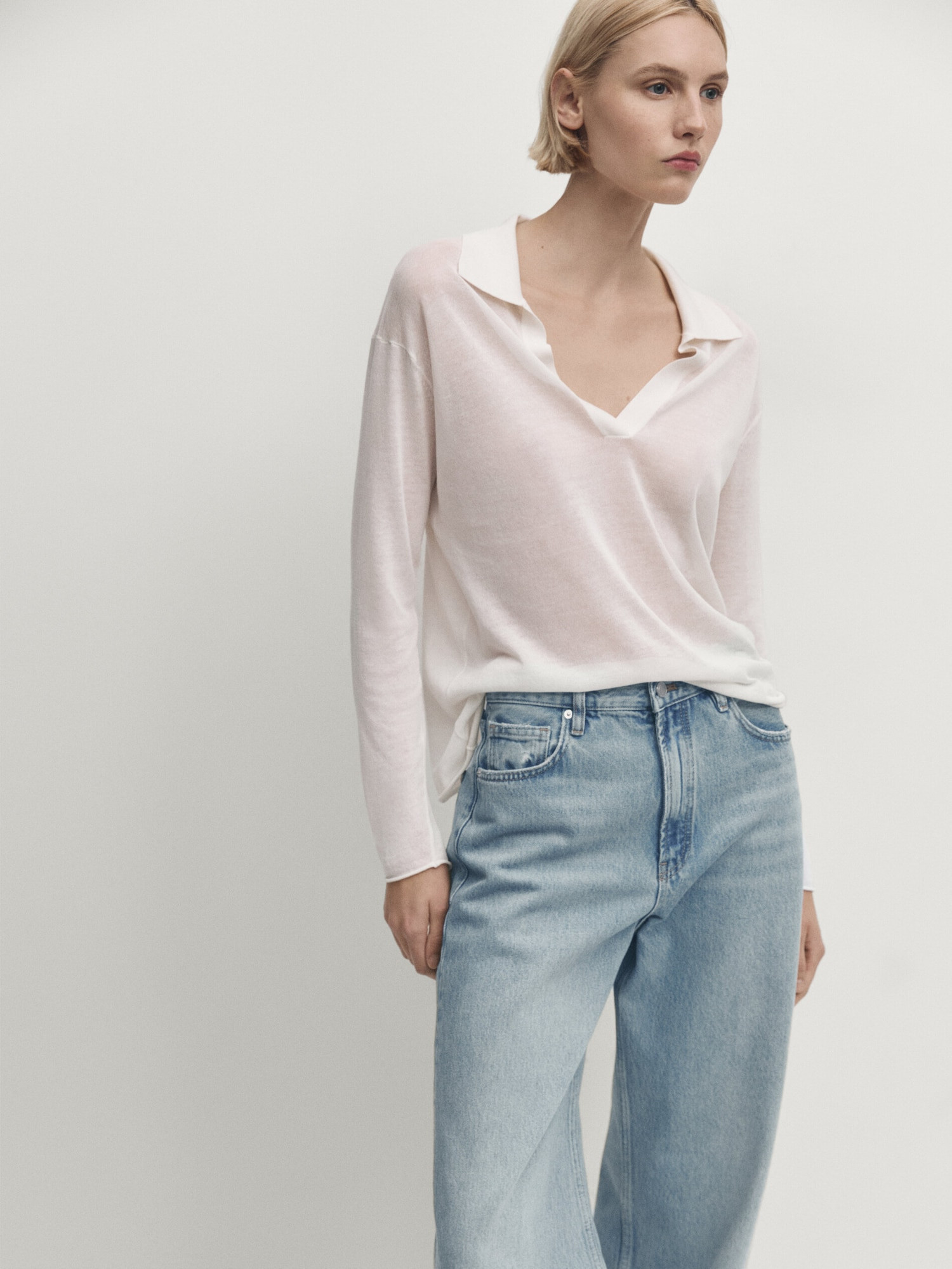 Wide-leg high-waist jeans | Massimo Dutti US