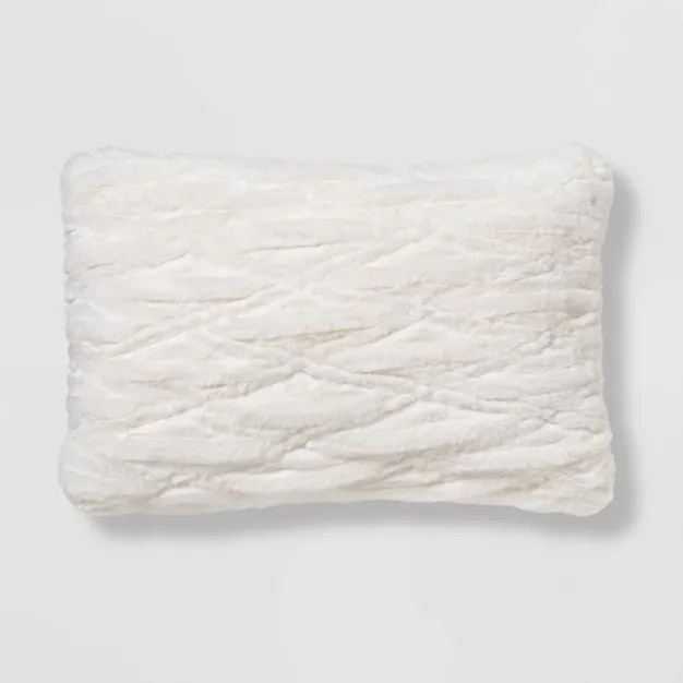 Oblong Ruched Faux Fur Throw Pillow Cream - Threshold™ | Target