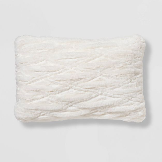 Oblong Ruched Faux Fur Throw Pillow Cream - Threshold™ | Target