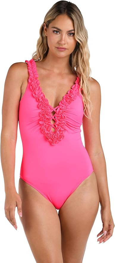 La Blanca Women's Island Goddess Ruffled Plunge One Piece Swimsuit | Amazon (US)