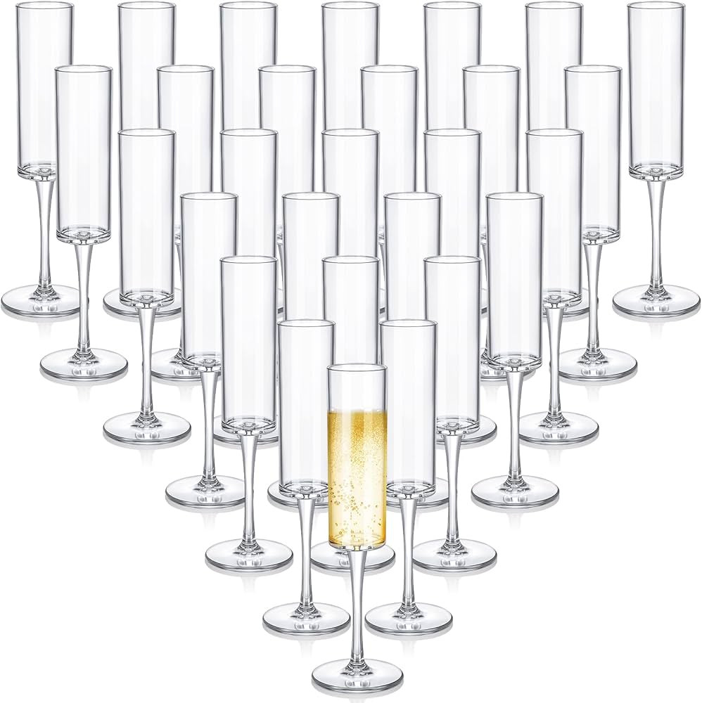 Bokon 30 Pcs 6oz Acrylic Crystal Champagne Flutes, Clear Plastic Glass Set for Champaign and Spar... | Amazon (US)