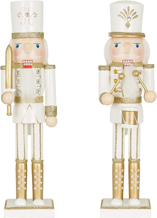 Nutcracker Christmas Decor Set of 2 15-Inch Wooden Soldier Glitter White-Gold Nutcracker Figure O... | Amazon (US)
