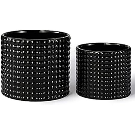 Black Ceramic Vintage Style Hobnail Patterned Planter Pots - 6 and 5 Inch Containers with Watering D | Amazon (US)