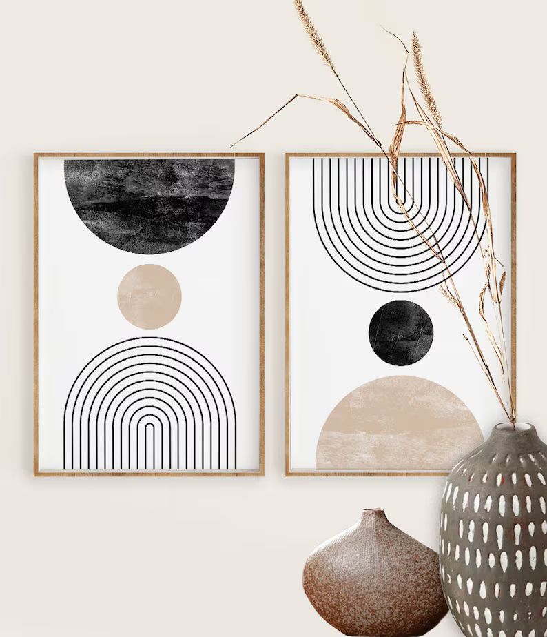 Read the full title
    Mid Century Modern Wall Art Print Set of 2, Neutral Abstract Geometric Di... | Etsy (US)