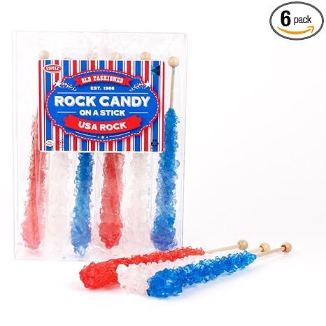 Extra Large Rock Candy Sticks: 6 USA Lollipops - Red - White - Blue Rock Candy Sticks - Individua... | Amazon (US)