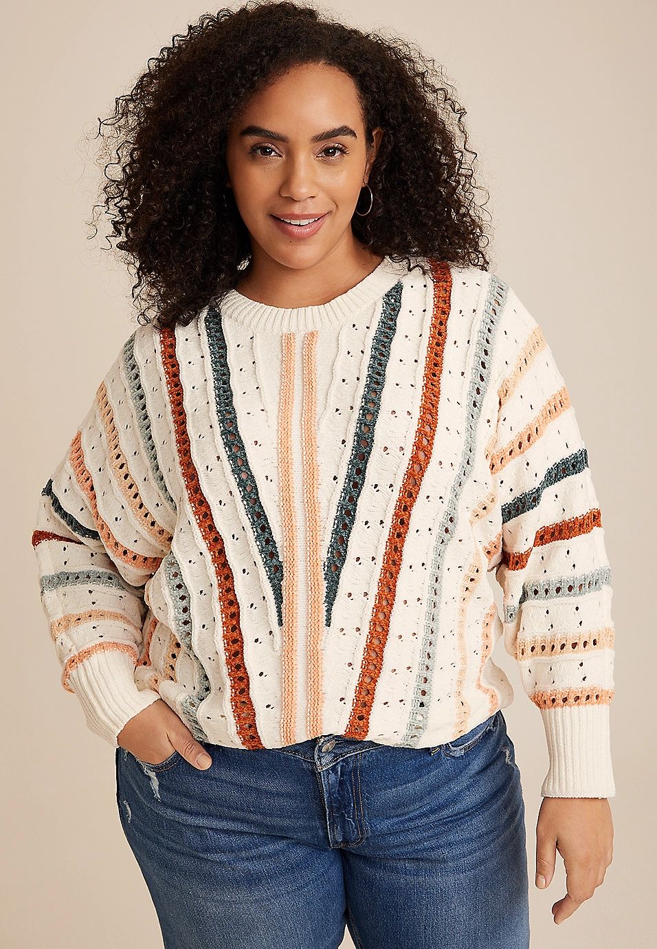 Plus Size Chenille Striped Dolman Sweater | Maurices