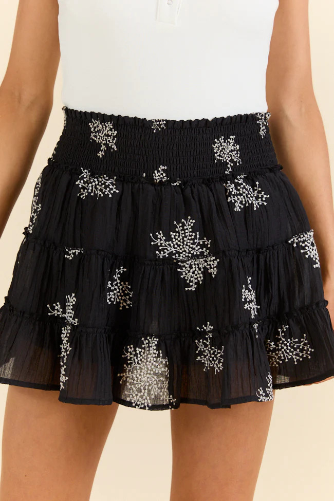 Through The Garden Black Embroidered Mini Skort | Pink Lily