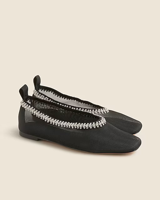 Quinn rhinestone-embellished ballet flats in mesh | J. Crew US